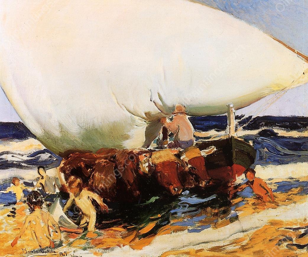 On the Beach, Valencia by Joaquin Sorolla y Bastida - Hand-Painted Oil Painting Reproduction