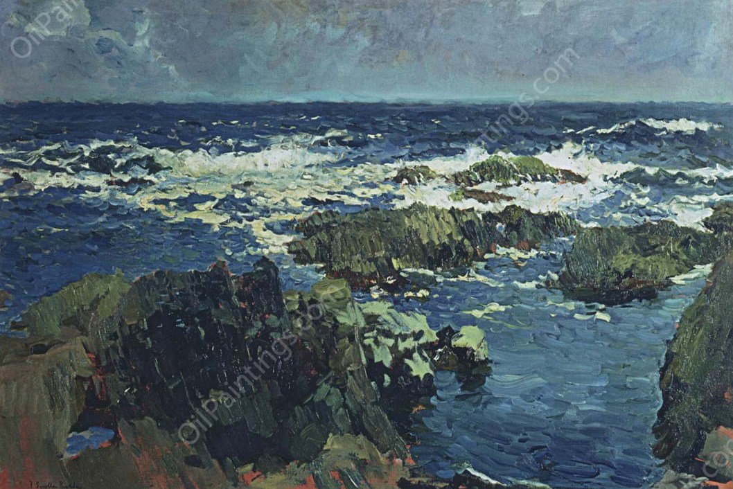 Sea and rocks in San Esteban, Asturias by Joaquin Sorolla y Bastida - Hand-Painted Oil Painting Reproduction
