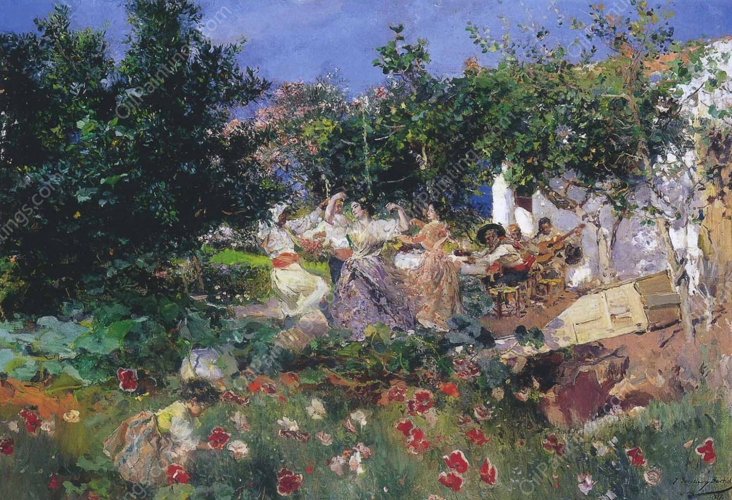 Valencian Fiesta in an Orange Grove by Joaquin Sorolla y Bastida - Hand-Painted Oil Painting Reproduction