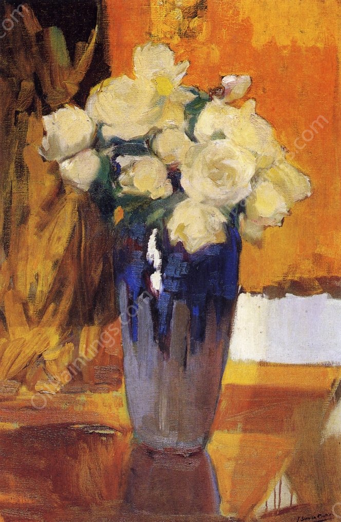 White Roses from the House Garden by Joaquin Sorolla y Bastida - Hand-Painted Oil Painting Reproduction