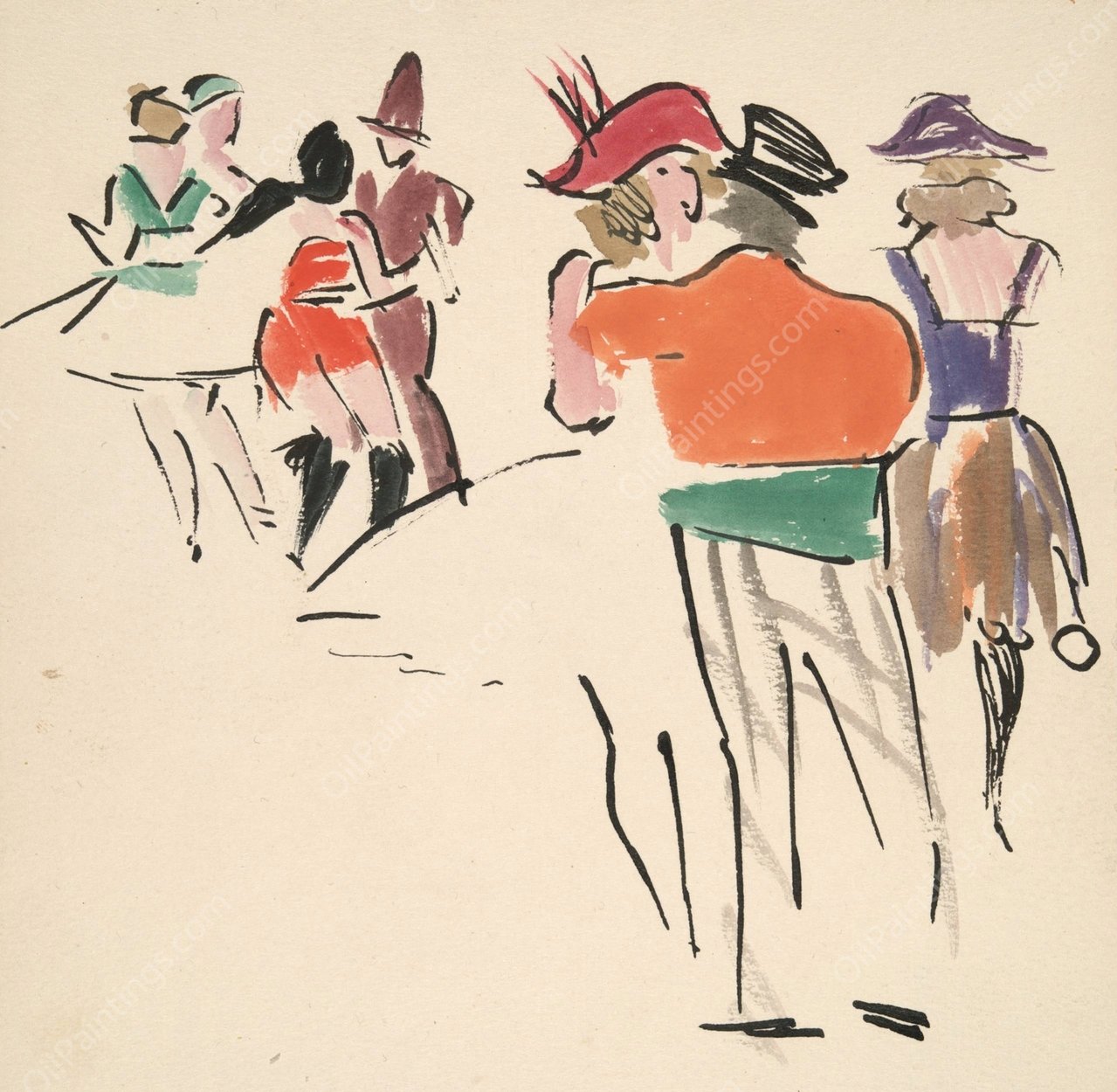 Artists' Ball; Costumed Dancers  by Joaquin Torres-Garcia - Hand-Painted Oil Painting Reproduction