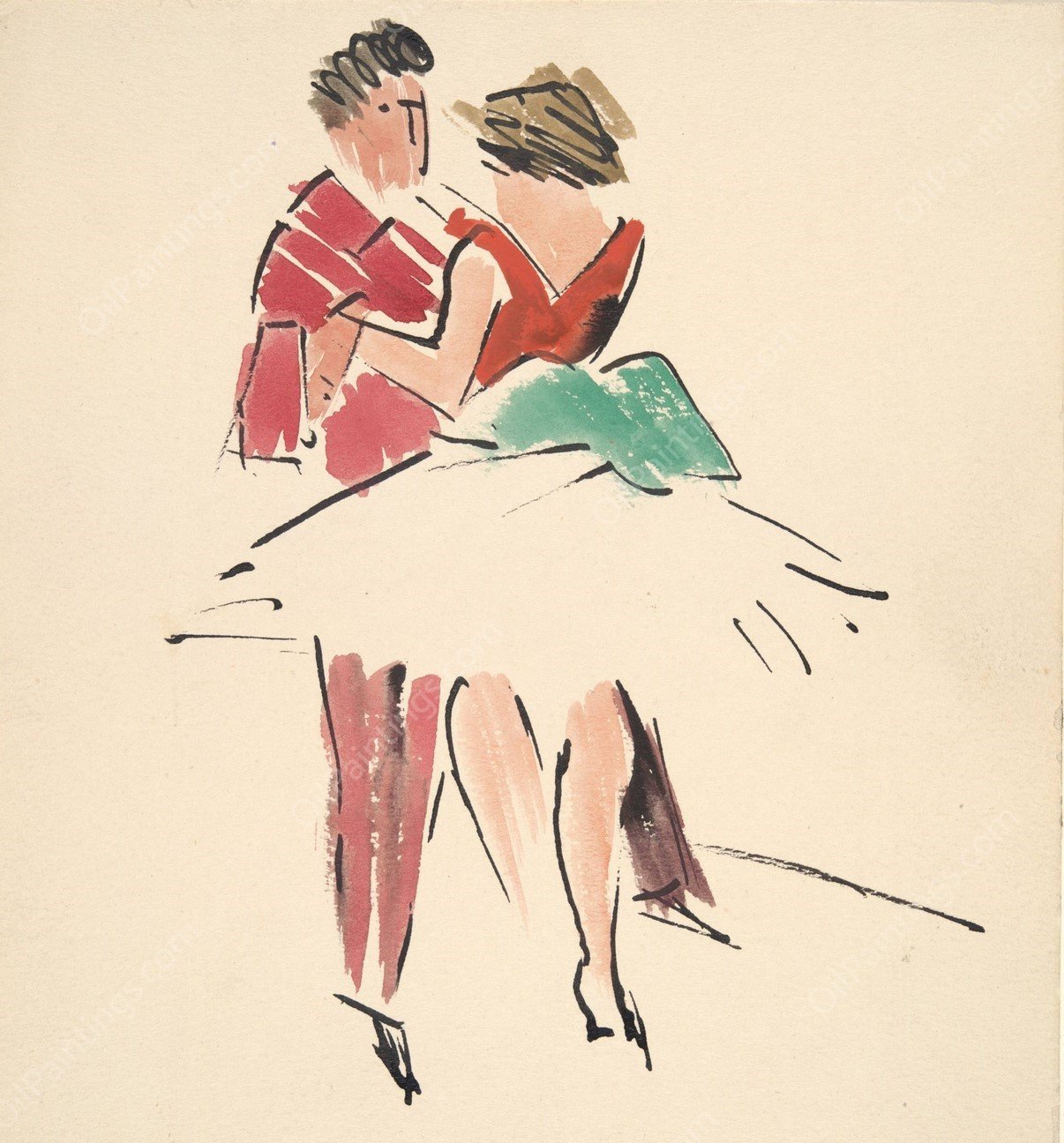 Artists' Ball; Two Dancers  by Joaquin Torres-Garcia - Hand-Painted Oil Painting Reproduction