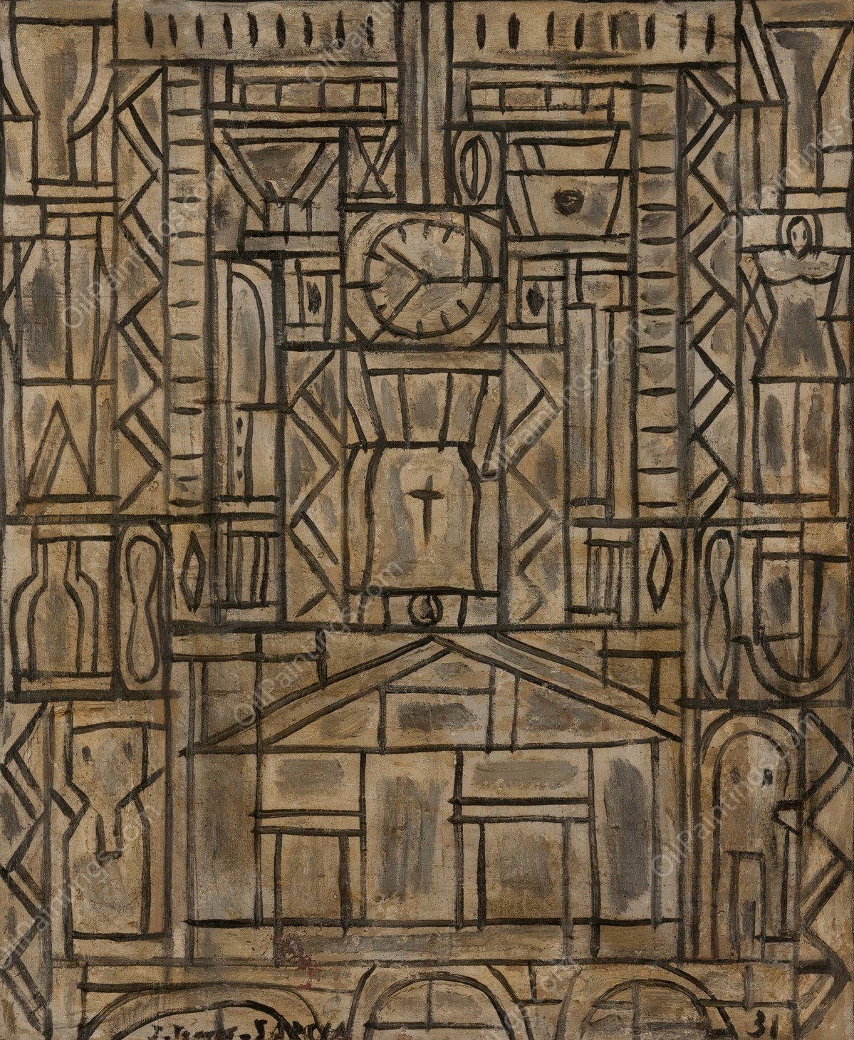 Contraste  by Joaquin Torres-Garcia - Hand-Painted Oil Painting Reproduction