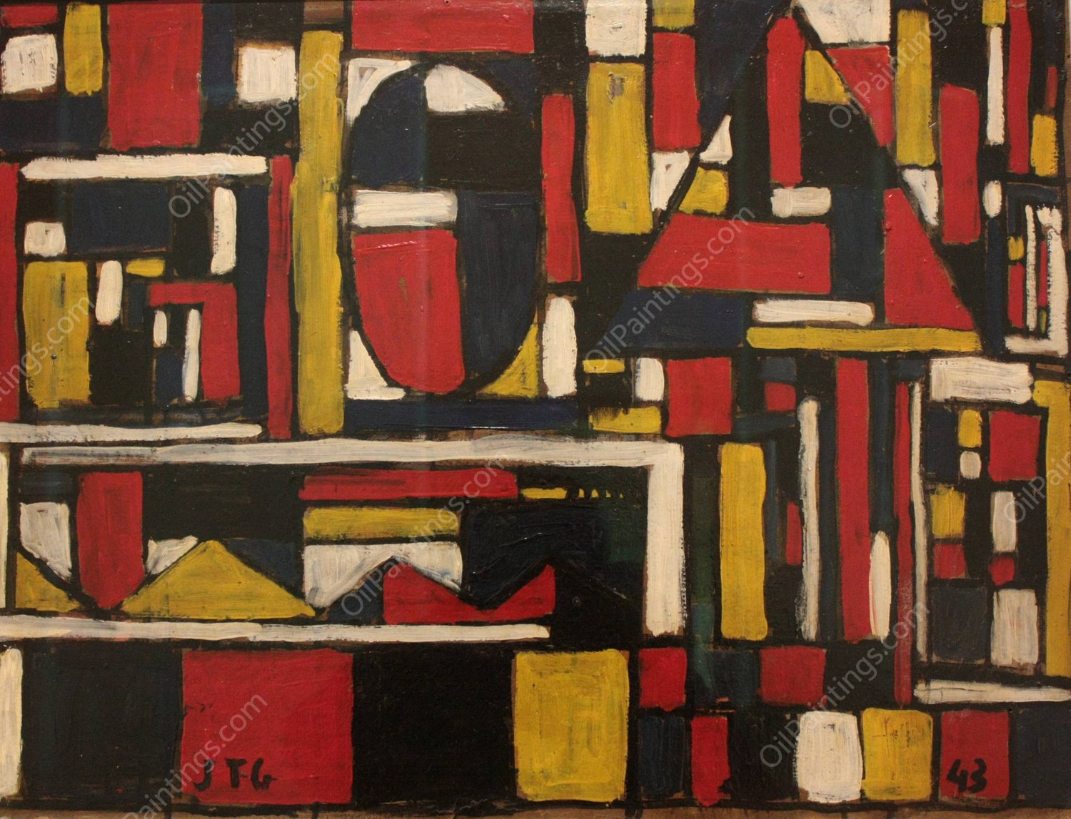 Estructura constructiva con formas geometricas  by Joaquin Torres-Garcia - Hand-Painted Oil Painting Reproduction