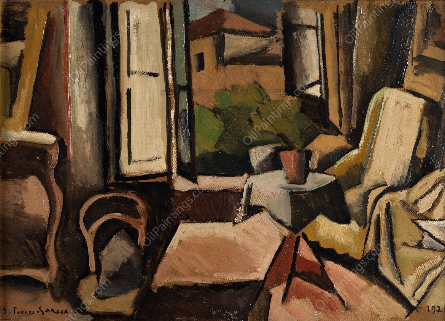 Interior  by Joaquin Torres-Garcia - Hand-Painted Oil Painting Reproduction