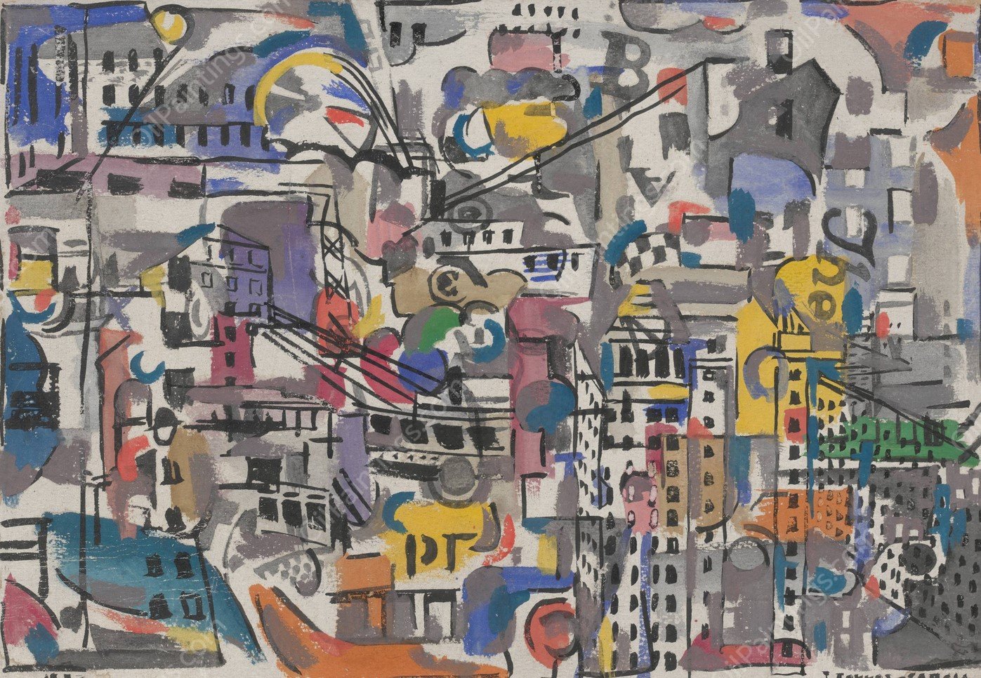 New York City; Bird's Eye View  by Joaquin Torres-Garcia - Hand-Painted Oil Painting Reproduction