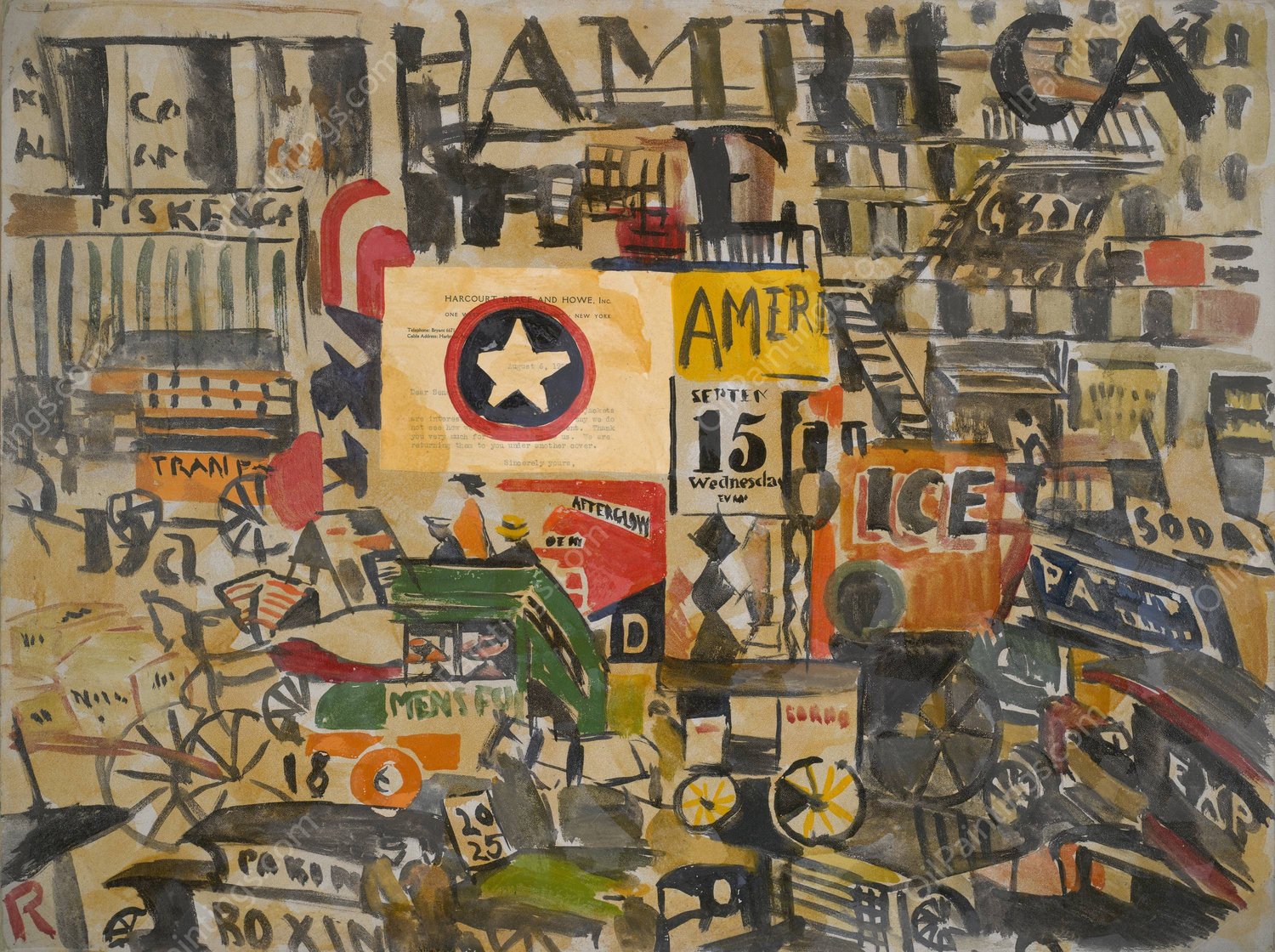 New York Street Scene  by Joaquin Torres-Garcia - Hand-Painted Oil Painting Reproduction