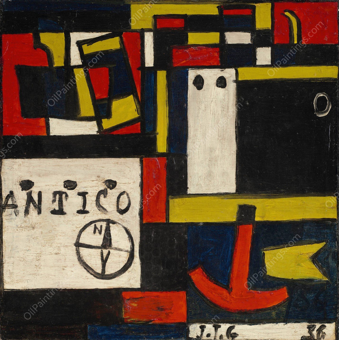 Transatlantico constructivo  by Joaquin Torres-Garcia - Hand-Painted Oil Painting Reproduction