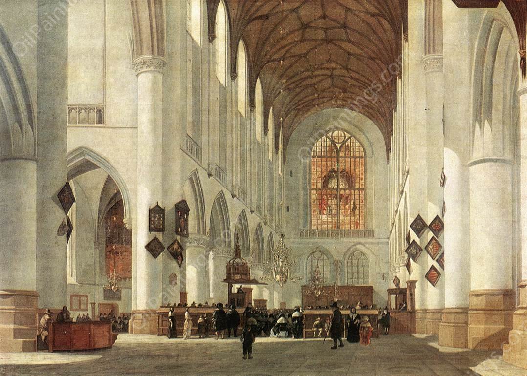 Interior of the St Bavo Church at Haarlem by Job Adriaensz Berckheyde - Hand-Painted Oil Painting Reproduction