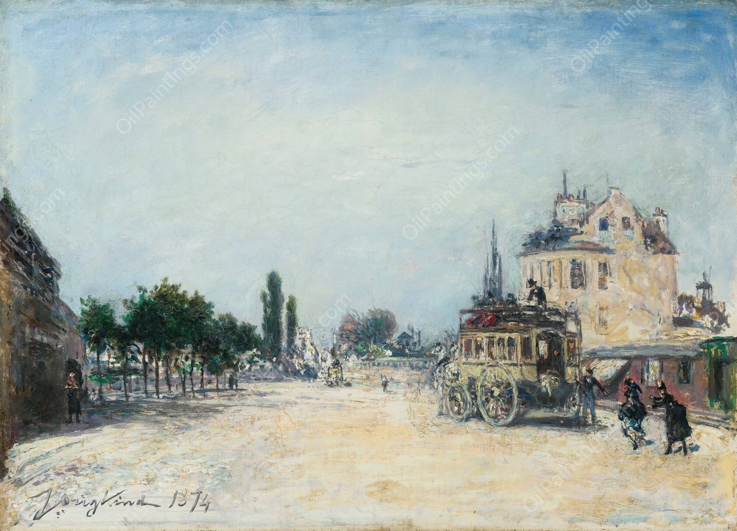 L'Omnibus De La Glaciere a La Barriere Rochechouart  by Johan Barthold Jongkind - Hand-Painted Oil Painting Reproduction