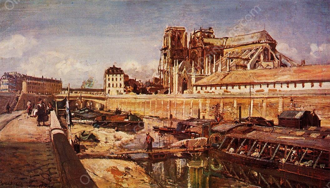 Notre-Dame de Paris, Seen from the Pont de L'Archeveche by Johan-Barthold Jongkind - Hand-Painted Oil Painting Reproduction