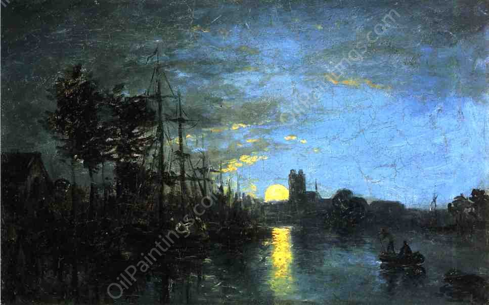 View of the Port at Dordrecht by Johan-Barthold Jongkind - Hand-Painted Oil Painting Reproduction