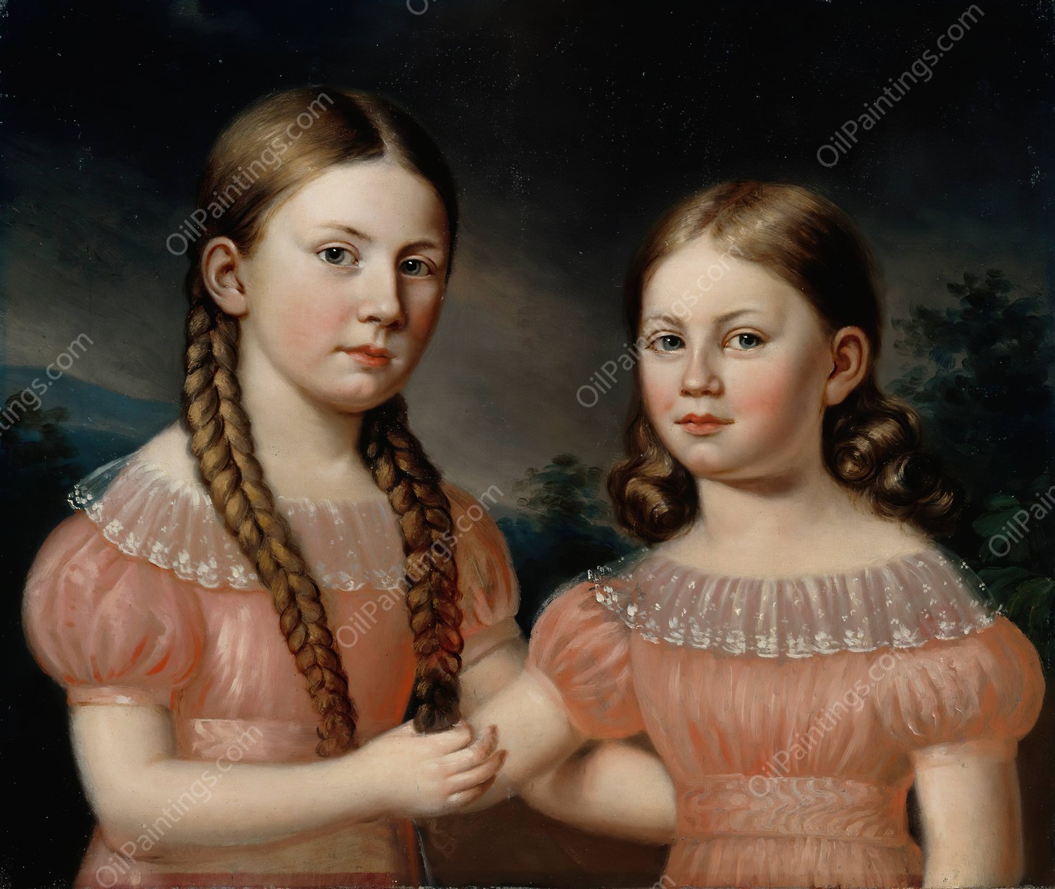 Jacobina And Helena Simelius  by Johan Erik Lindh - Hand-Painted Oil Painting Reproduction