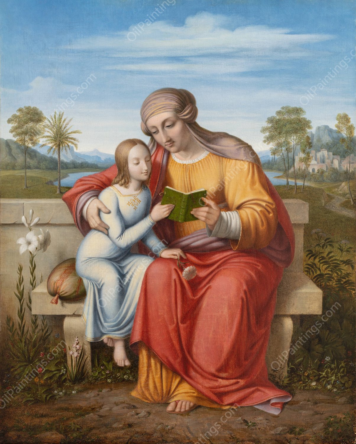 St Anne Teaching The Virgin To Read  by Johan Ludvig Lund - Hand-Painted Oil Painting Reproduction