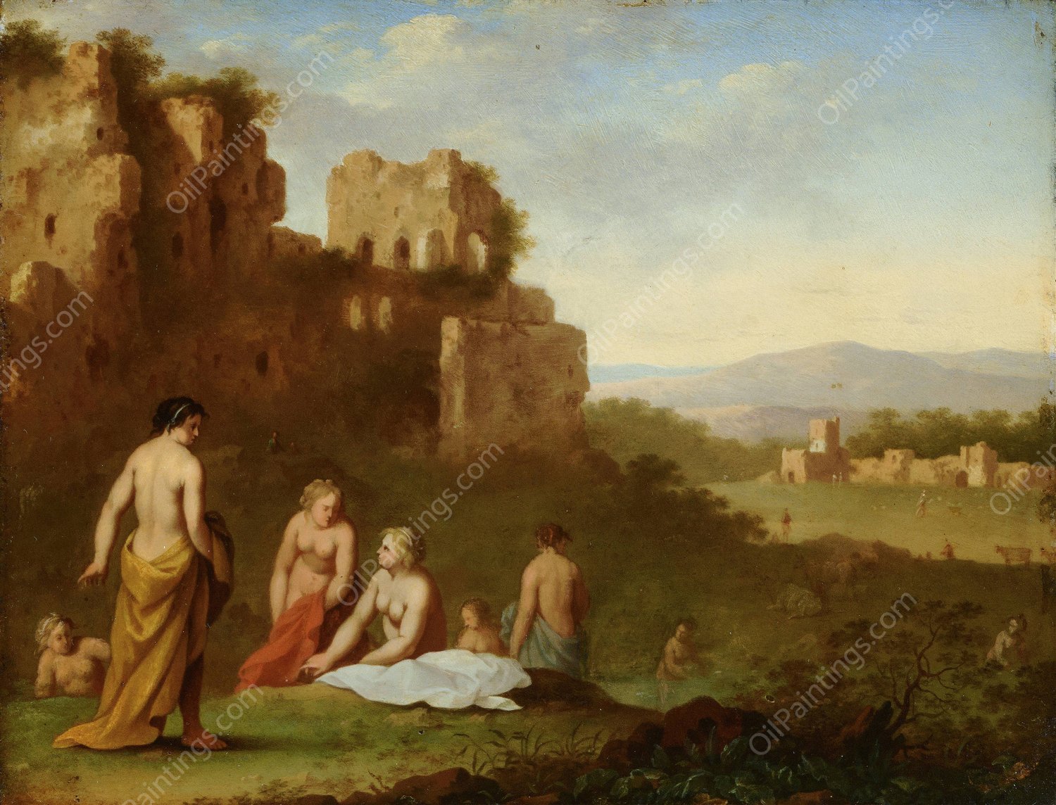 Nymphs Bathing  by Johan Van Haensbergen - Hand-Painted Oil Painting Reproduction