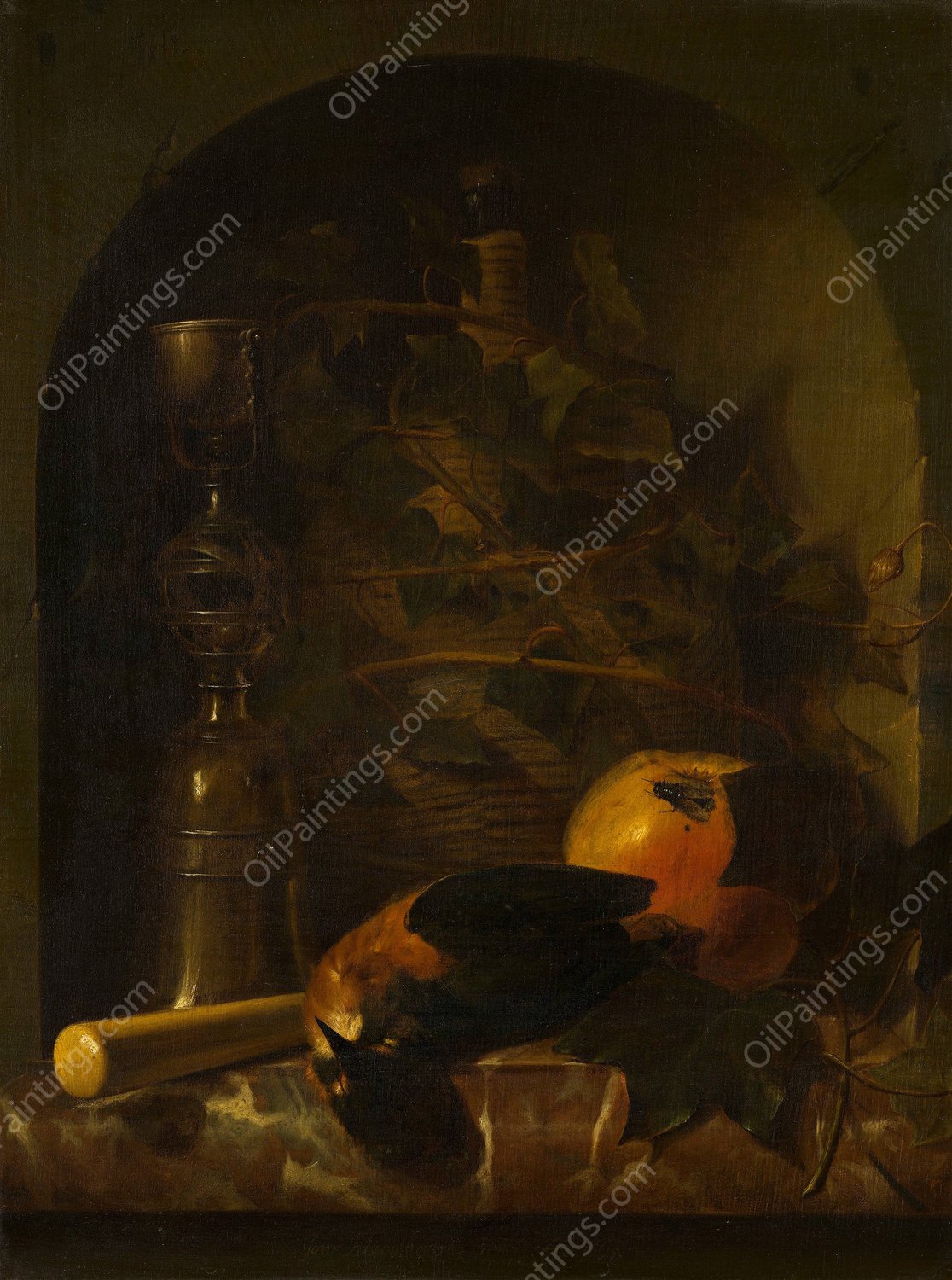 Still Life with a Wicker Jug  by Johan Van Haensbergen - Hand-Painted Oil Painting Reproduction