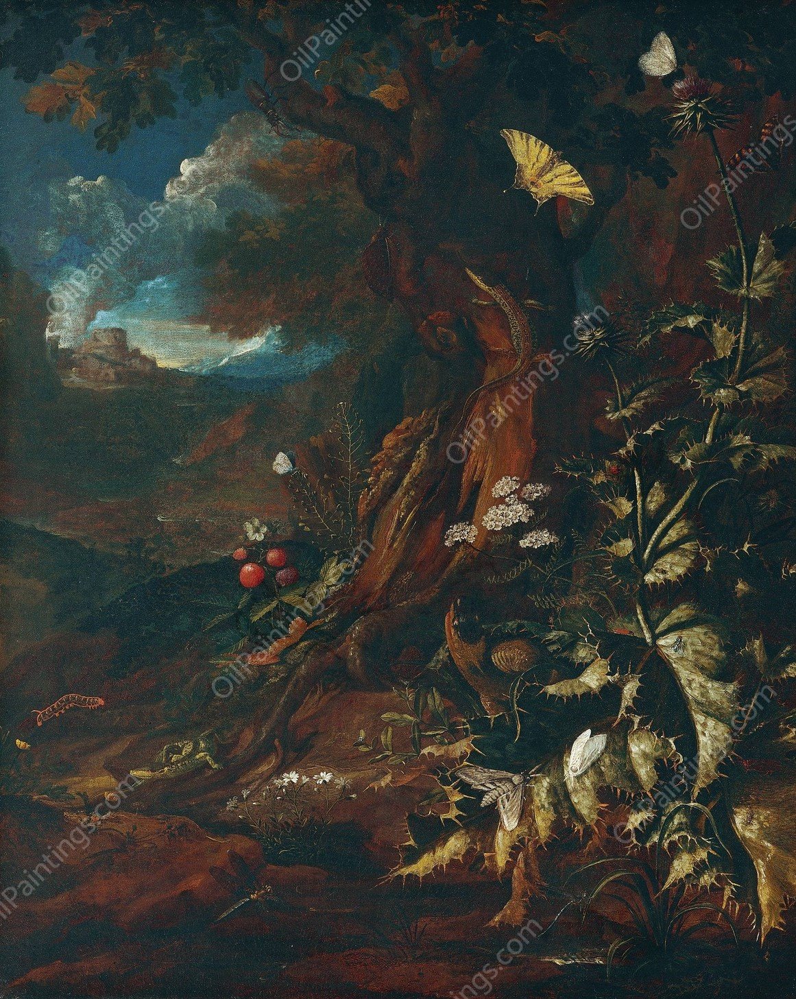 Landschaft mit Reptilien und Insekten  by Johann Adalbert Angermayer - Hand-Painted Oil Painting Reproduction