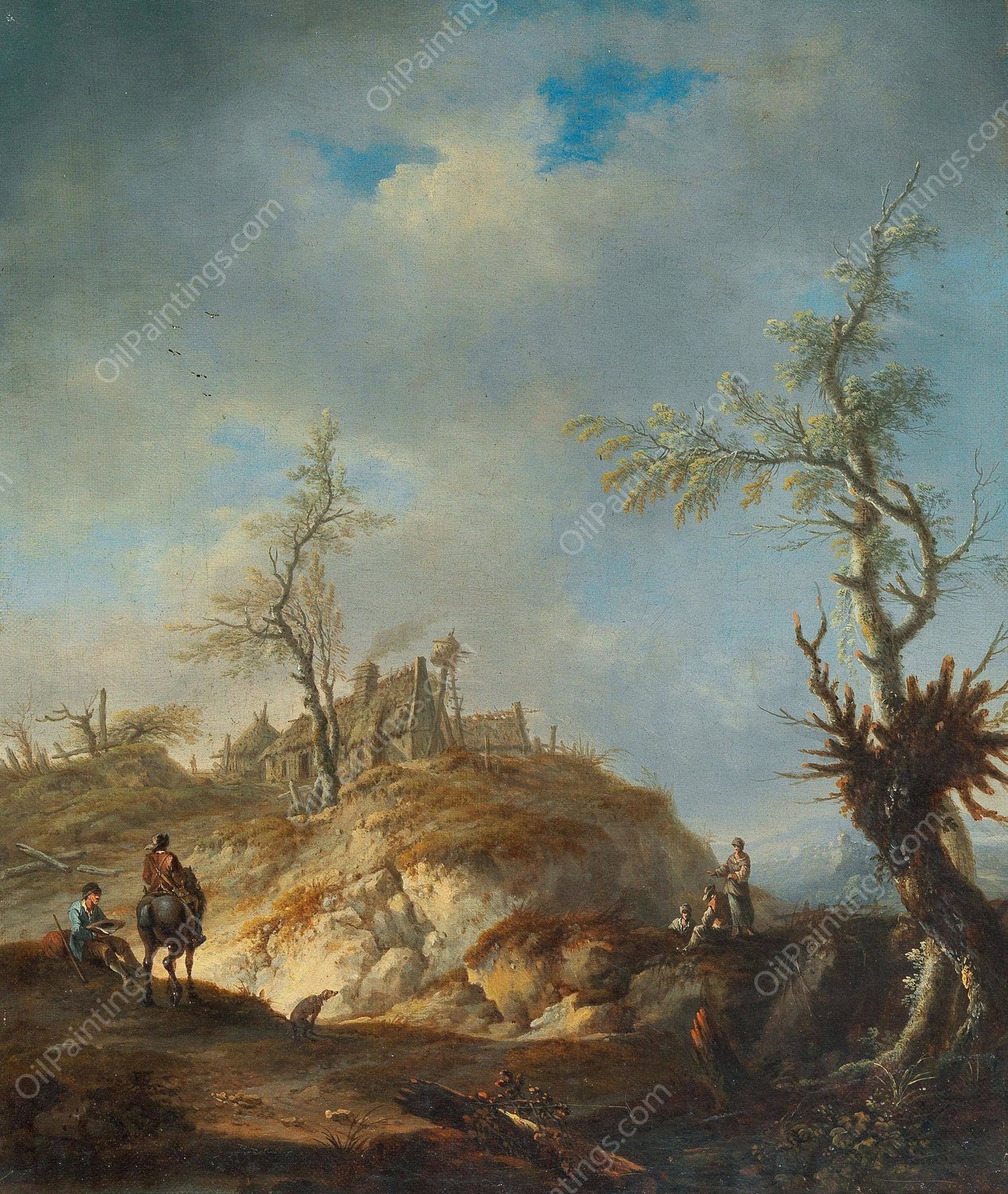 A Hilly Landscape With Travellers by Johann Alexander Thiele - Hand-Painted Oil Painting Reproduction