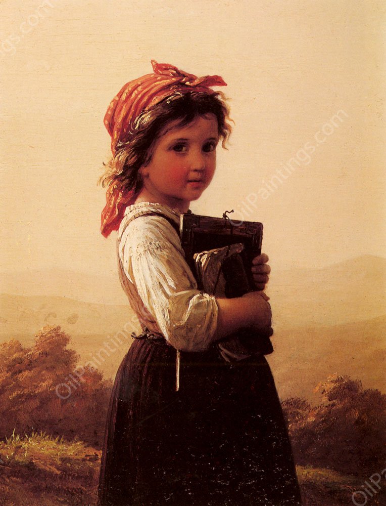 A Little Schoolgirl by Johann Georg Meyer Von Bremen - Hand-Painted Oil Painting Reproduction