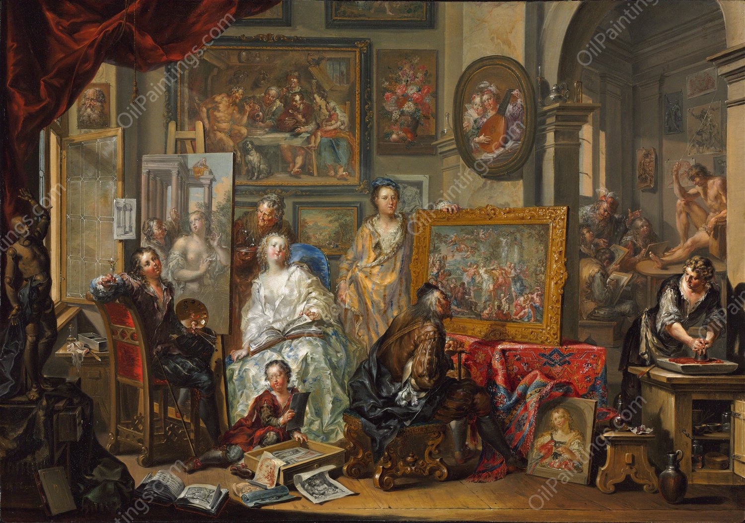 The Artist's Studio  by Johann Georg Platzer - Hand-Painted Oil Painting Reproduction