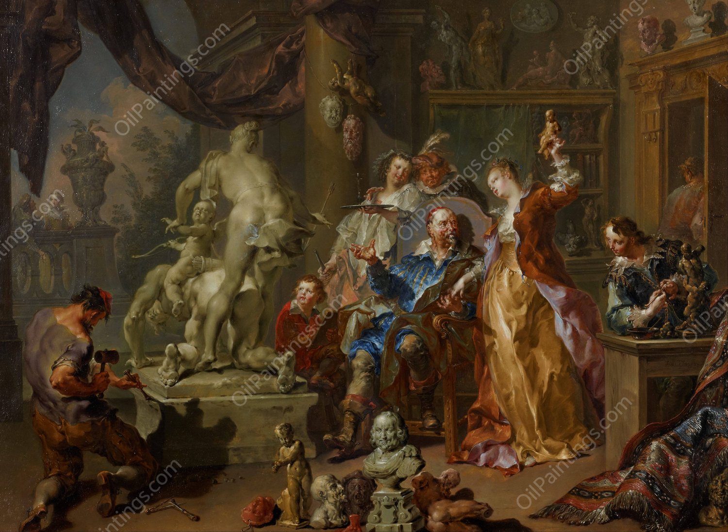 The sculptor's studio  by Johann Georg Platzer - Hand-Painted Oil Painting Reproduction
