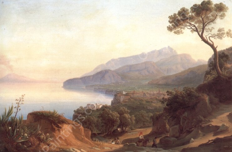 Blick auf Amalfi im Golf von Sorrent by Johann George Gmelin - Hand-Painted Oil Painting Reproduction