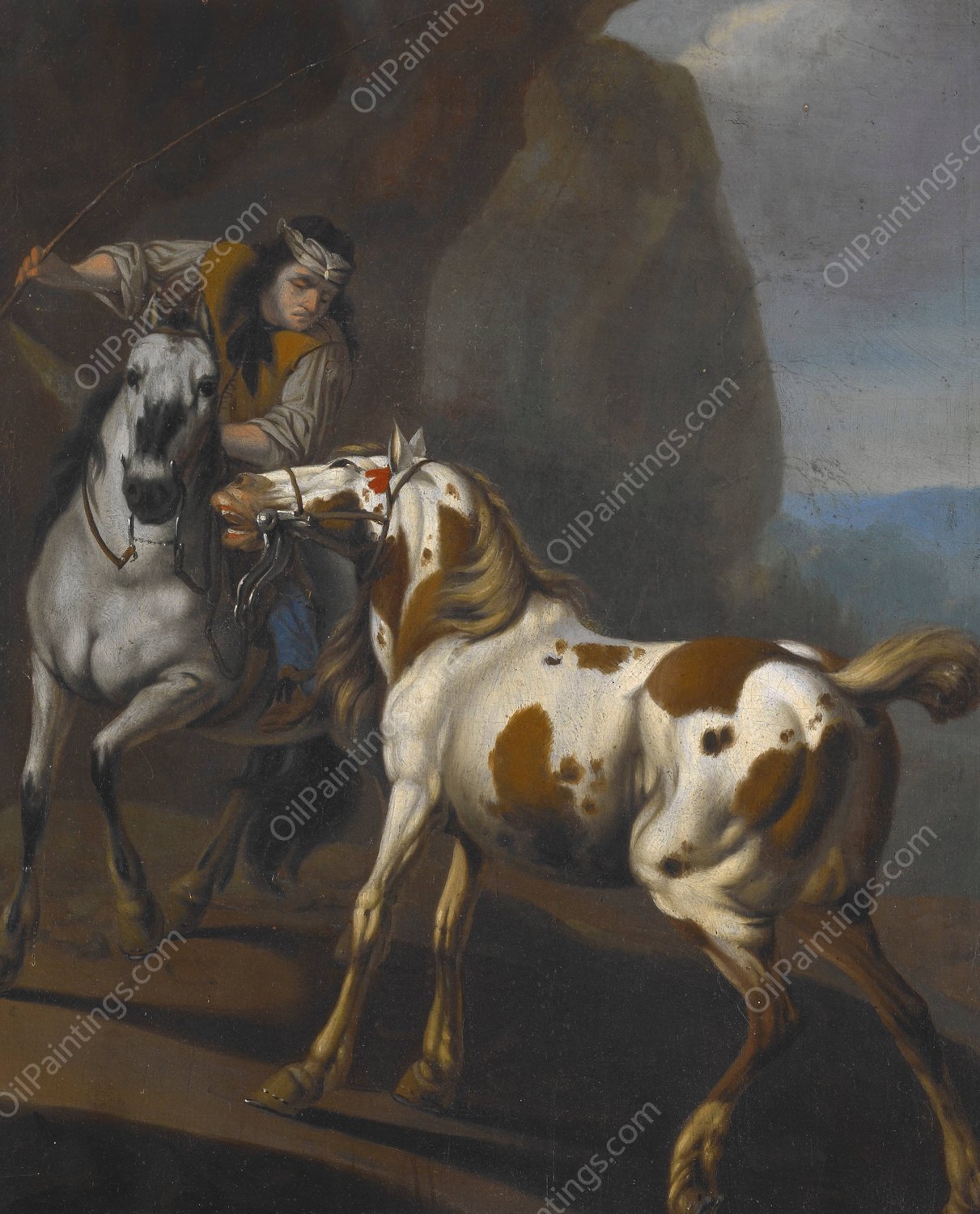Indian taming a horse  by Johann Heinrich Roos - Hand-Painted Oil Painting Reproduction