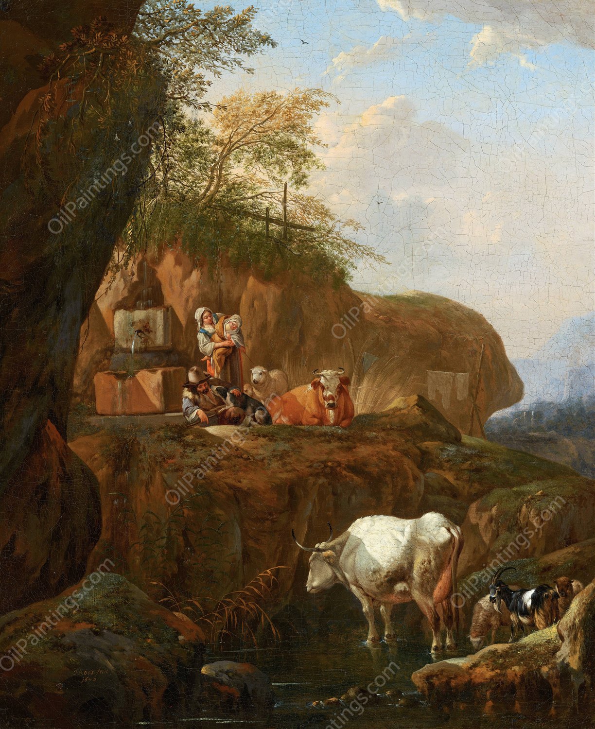 Italian Landscape  by Johann Heinrich Roos - Hand-Painted Oil Painting Reproduction