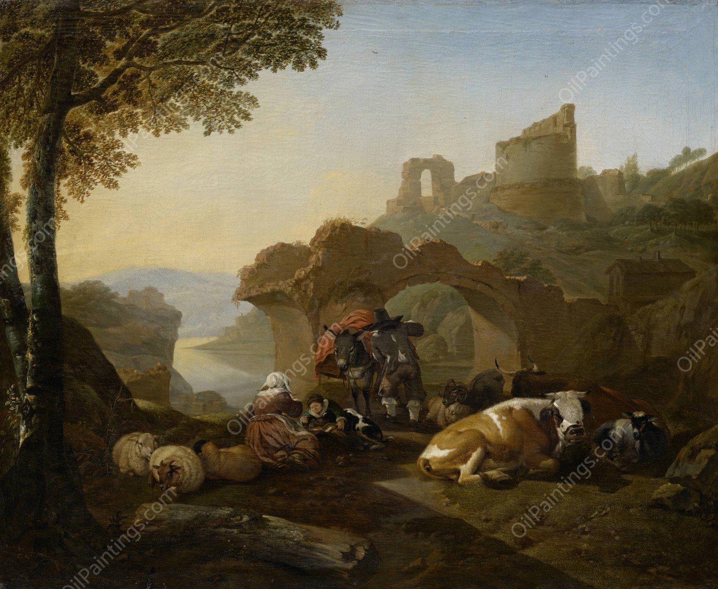 Shepherds Resting  by Johann Heinrich Roos - Hand-Painted Oil Painting Reproduction