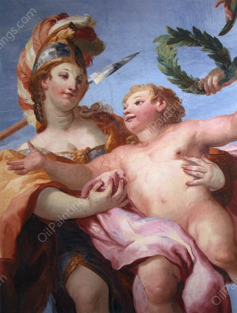 Minerva Bears the Military Genius Off to the Realm of the Gods  by Johann Michael Rottmayr - Hand-Painted Oil Painting Reproduction