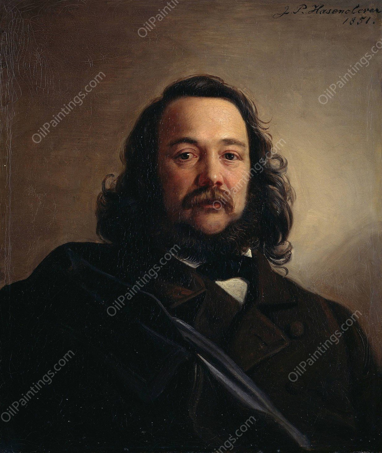 Portrait of Ferdinand Freiligrath  by Johann Peter Hasenclever - Hand-Painted Oil Painting Reproduction