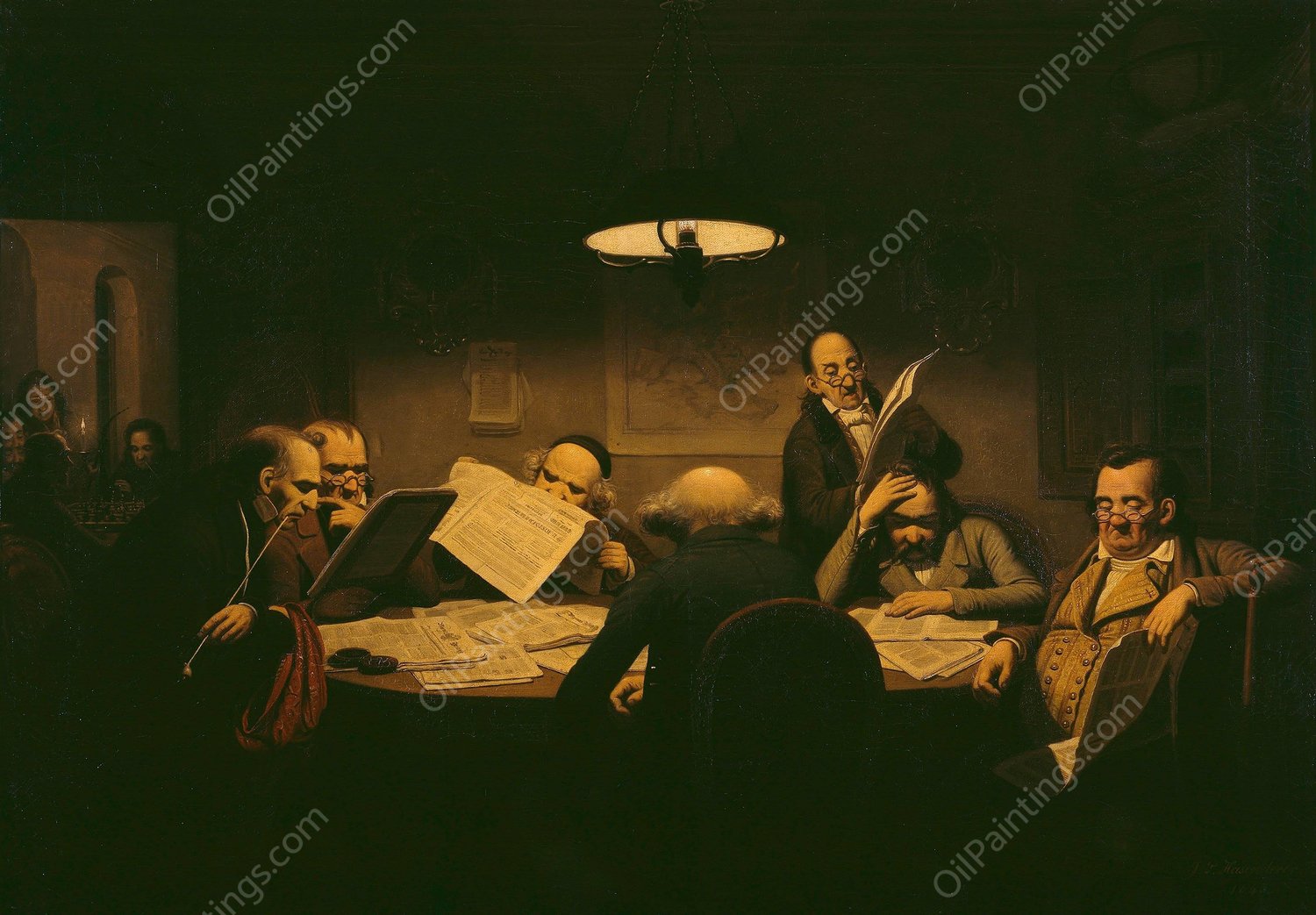 The Reading Room  by Johann Peter Hasenclever - Hand-Painted Oil Painting Reproduction