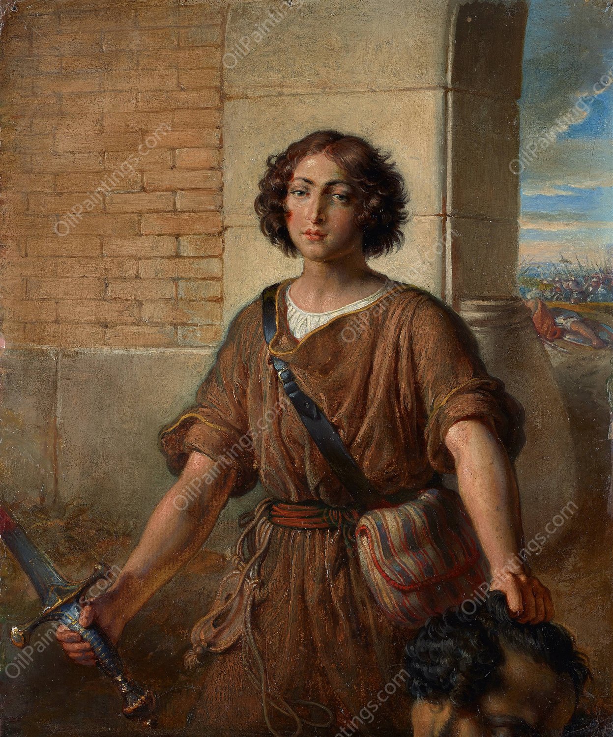 David with the Head of Goliath  by Johann Peter Krafft - Hand-Painted Oil Painting Reproduction