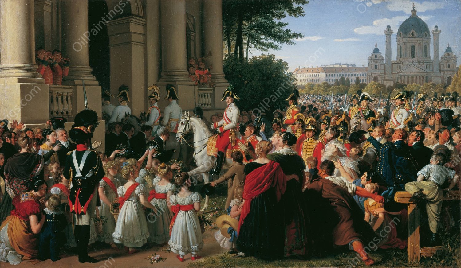 Der Einzug von Kaiser Franz I. in Wien nach dem Pariser Frieden am 16. Juni 1814  by Johann Peter Krafft - Hand-Painted Oil Painting Reproduction