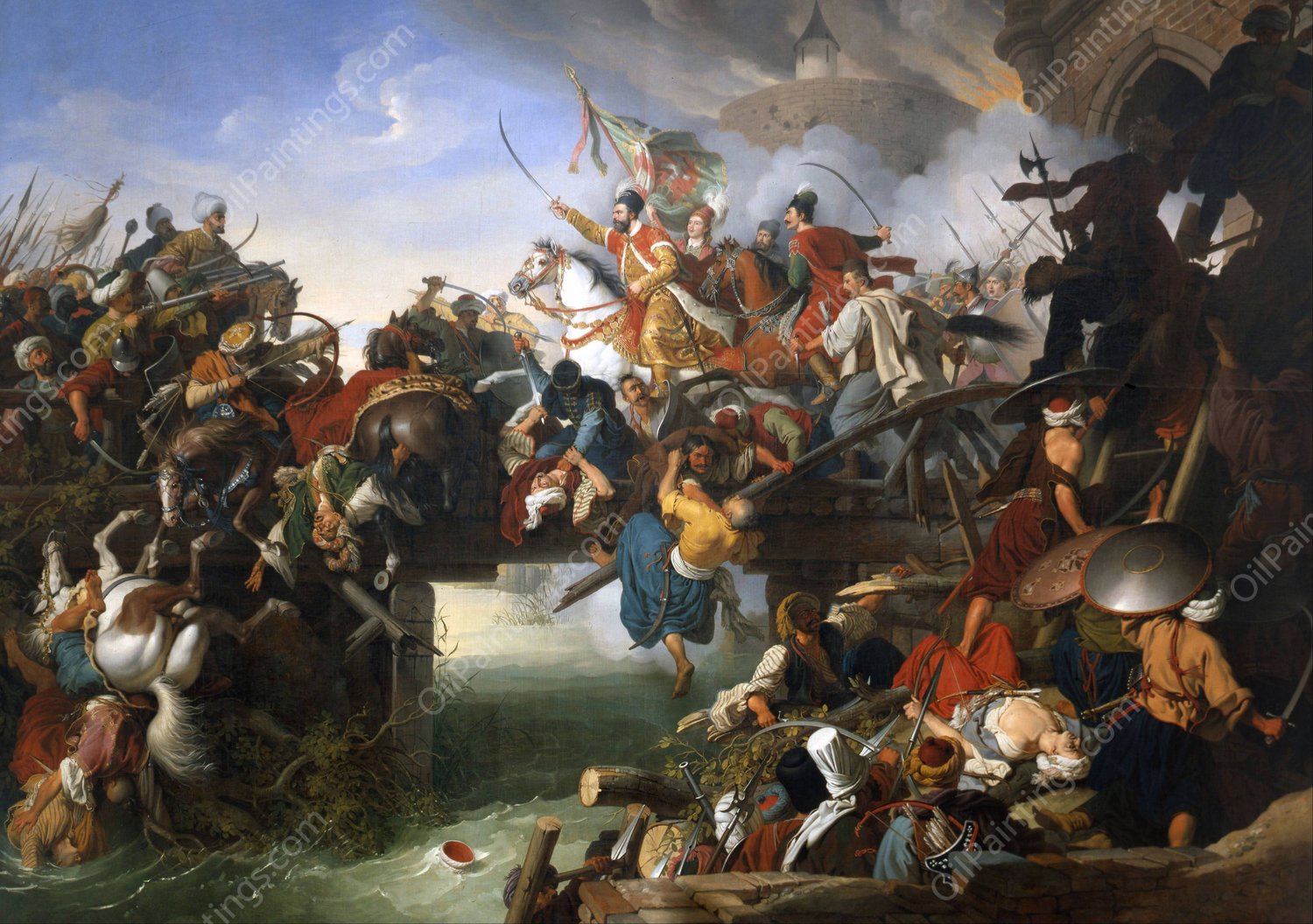 Zrinyi's Charge From The Fortress Of Szigetvar  by Johann Peter Krafft - Hand-Painted Oil Painting Reproduction