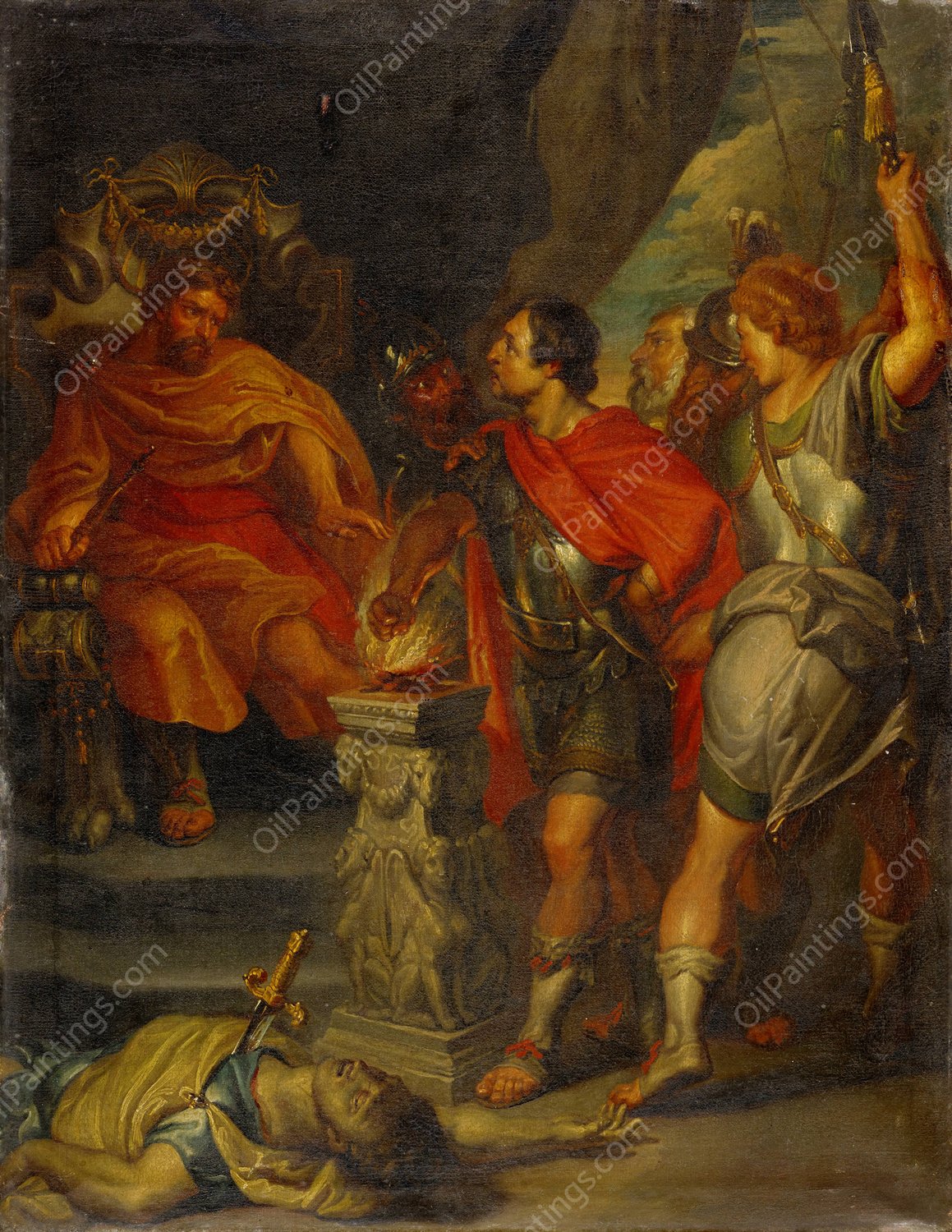 Mucius Scaevola before Porsenna by Johann Rudolf Huber The Elder - Hand-Painted Oil Painting Reproduction