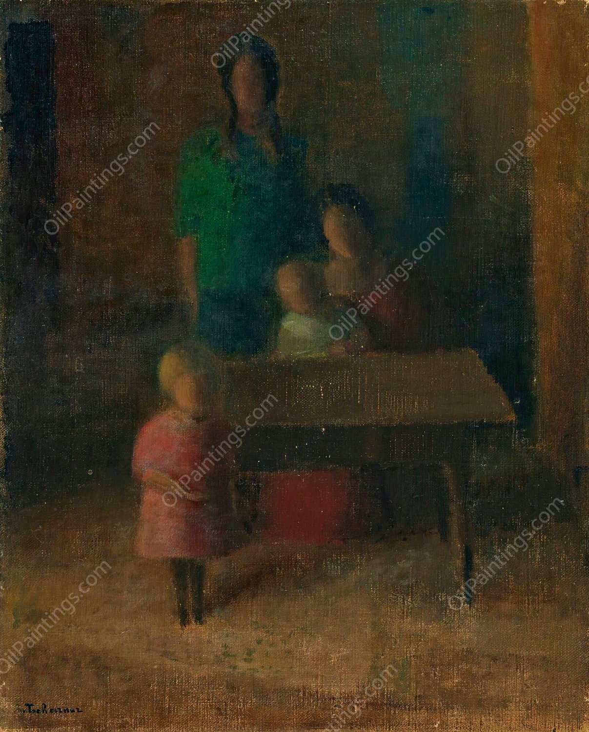 Familie Am Tisch  by Johann Von Tscharner - Hand-Painted Oil Painting Reproduction