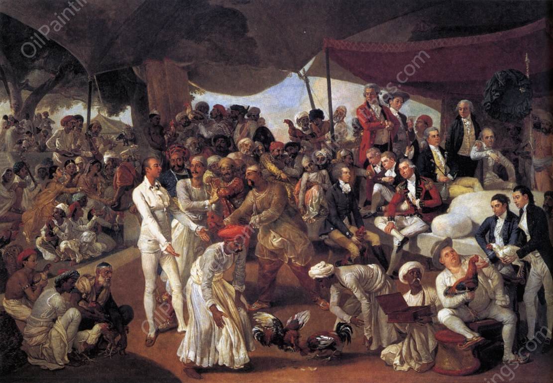 Colonel Mordaunt's Cock Match by Johann Zoffany - Hand-Painted Oil Painting Reproduction