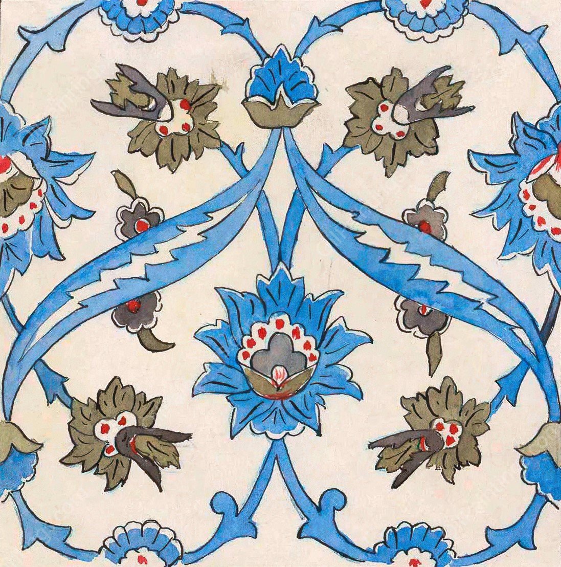 Perzisch-Arabische florale tegelversiering  by Johanna Van De Kamer - Hand-Painted Oil Painting Reproduction