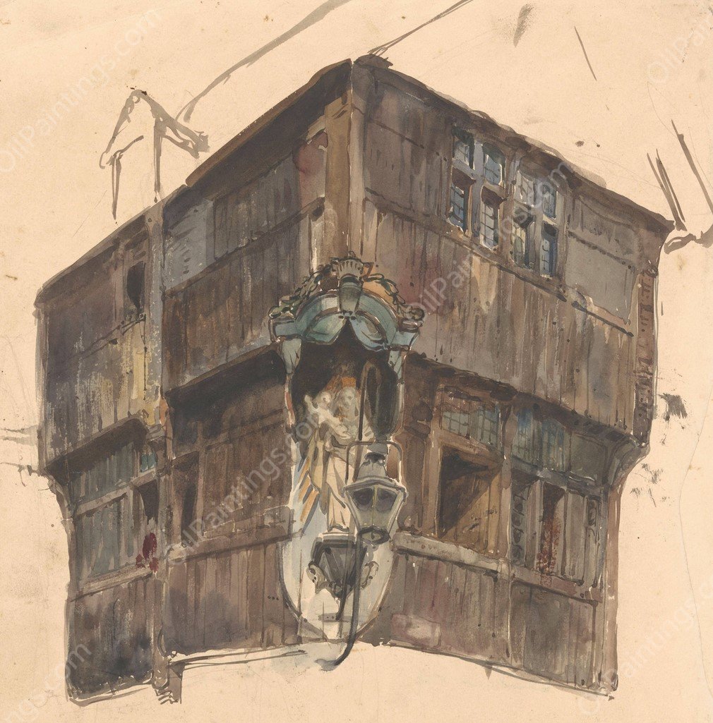 Studie van de bovenste verdieping van een hoekhuis  by Johannes Bosboom - Hand-Painted Oil Painting Reproduction