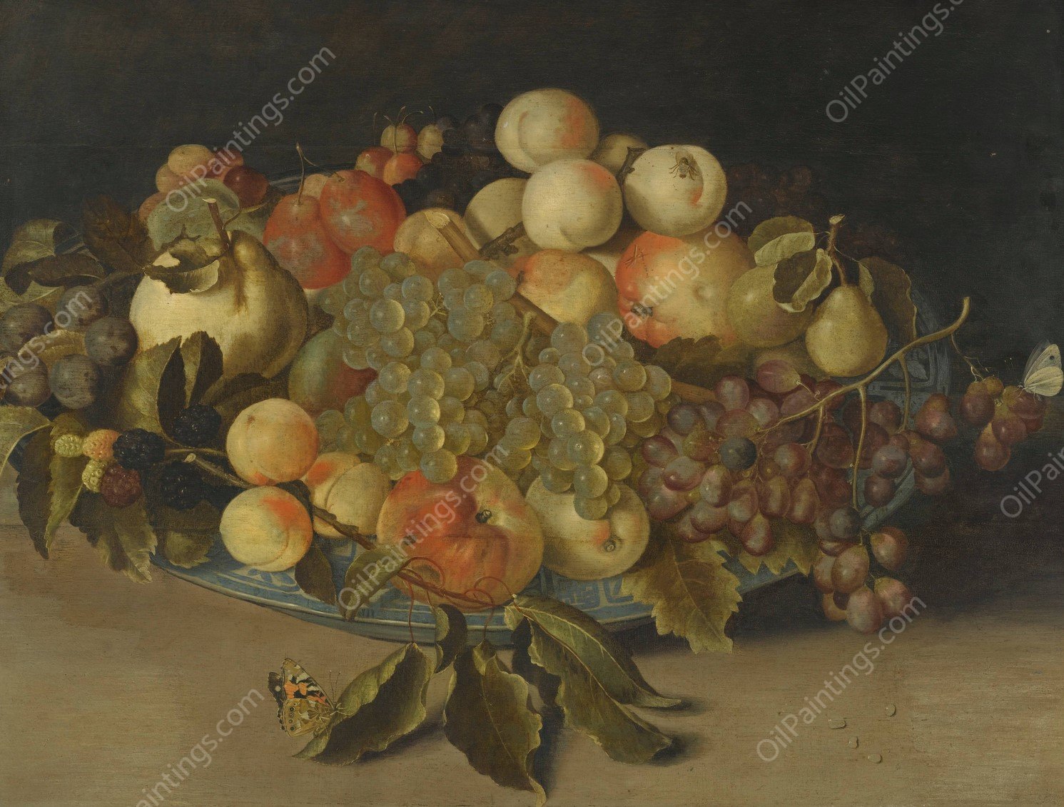 Sill Life With Blackberries, Apples, Peaches And Pears In A Chinese Blue And White Porcelain Bowl by Johannes Bosschaert - Hand-Painted Oil Painting Reproduction
