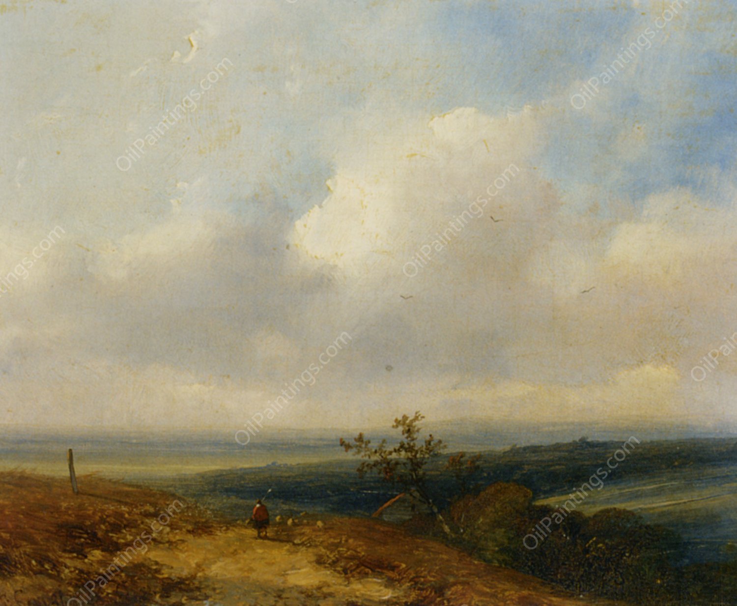 A Shepherd in an Extensive Landscape by Johannes Franciscus Hoppenbrouwers - Hand-Painted Oil Painting Reproduction