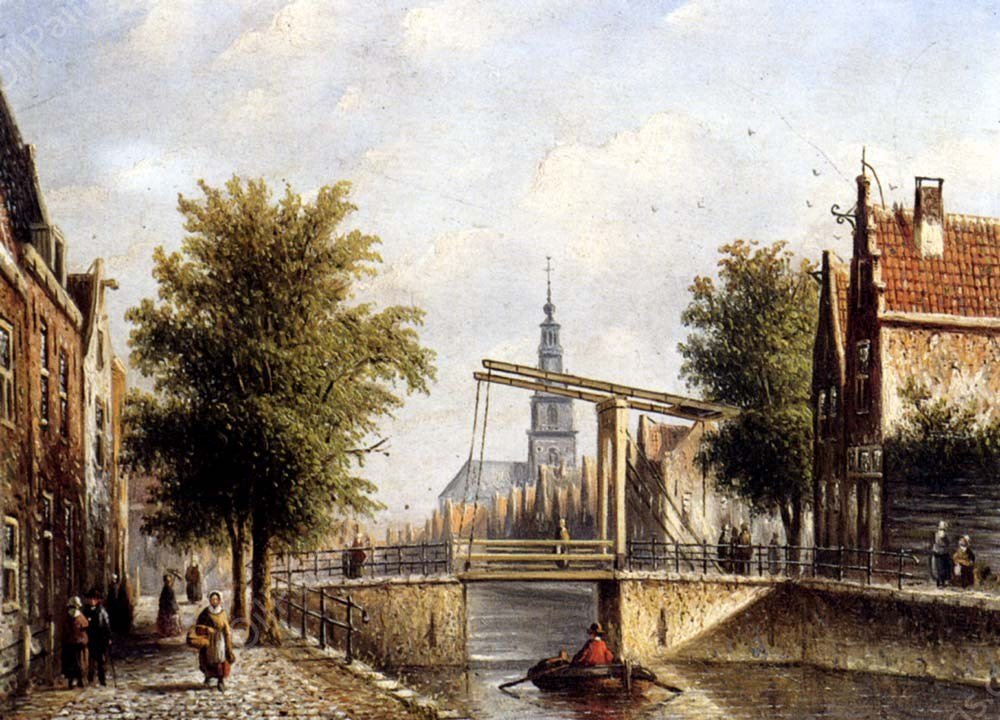 Capricio Sunlit Townviews In Amsterdam II by Johannes Franciscus Spohler - Hand-Painted Oil Painting Reproduction