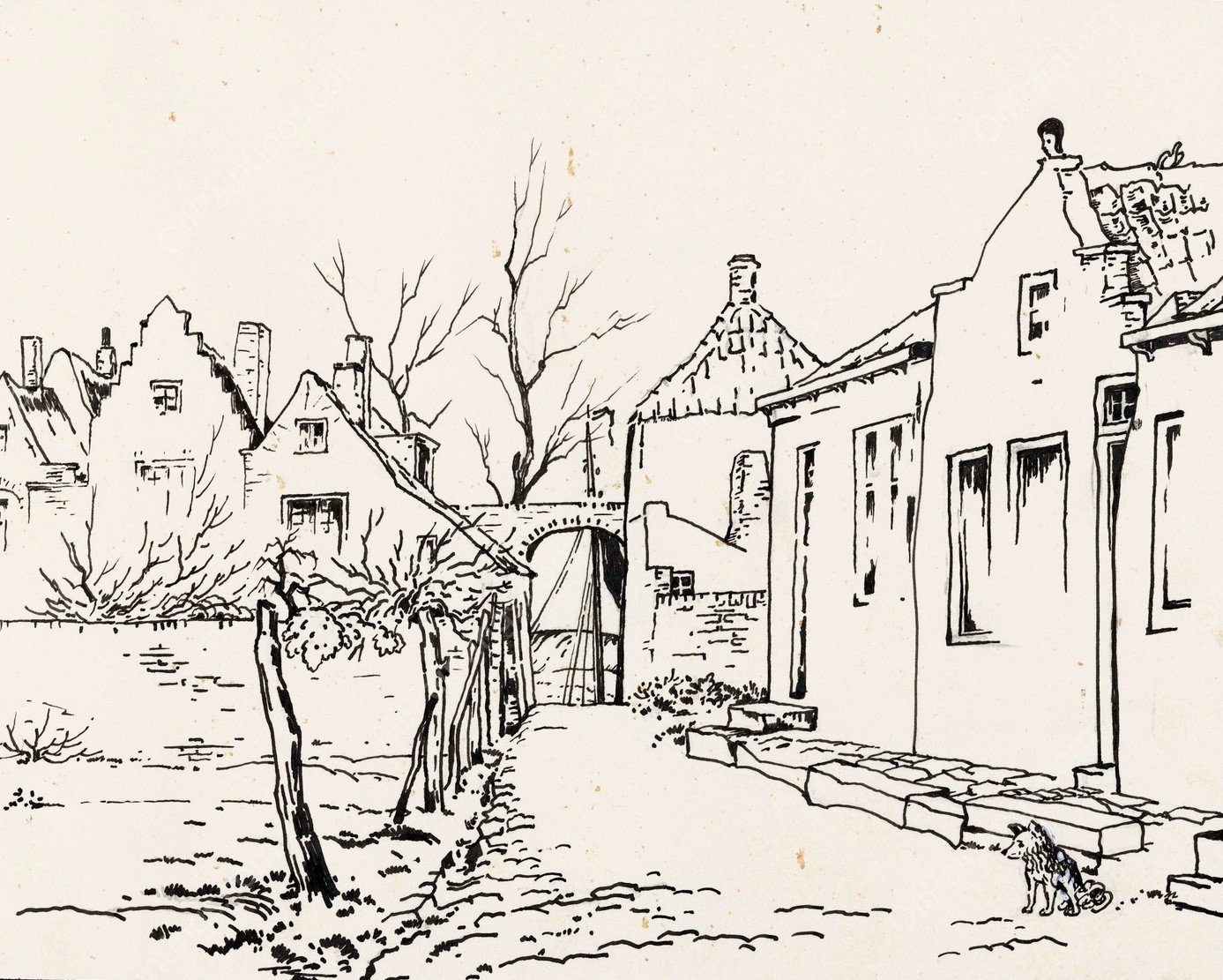 Buurtje te Veere  by Johannes Frederik Engelbert Ten Klooster - Hand-Painted Oil Painting Reproduction