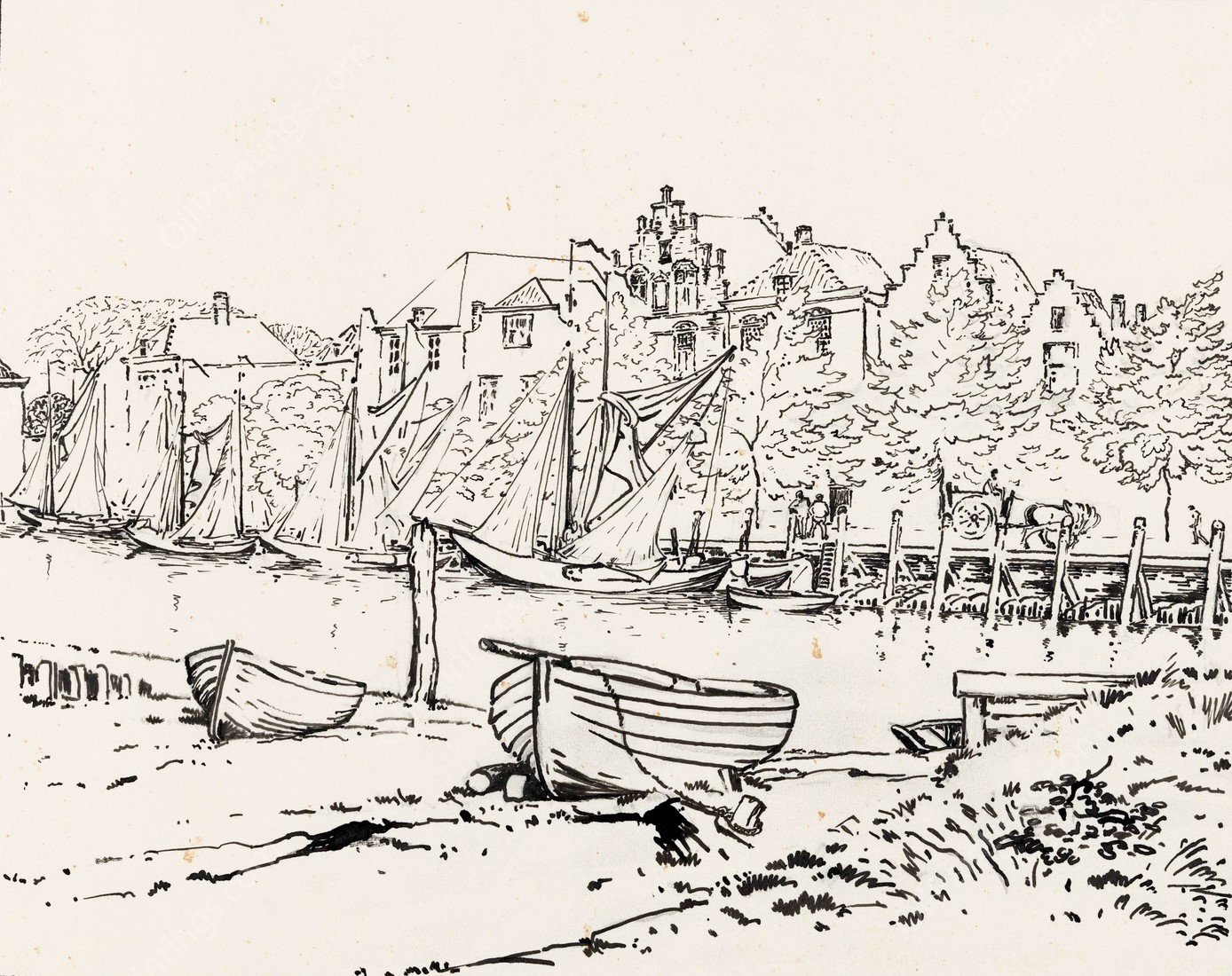 De haven te Veere  by Johannes Frederik Engelbert Ten Klooster - Hand-Painted Oil Painting Reproduction