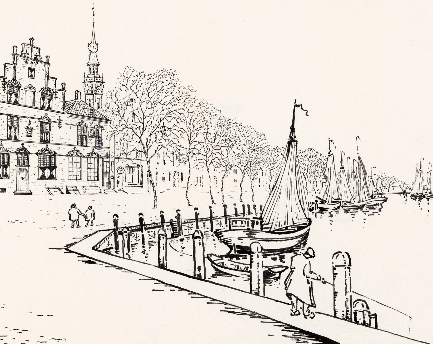 De huizen 't Lammetje of Het Schotse Huis en De gulden Struijs aan de kade te Veere  by Johannes Frederik Engelbert Ten Klooster - Hand-Painted Oil Painting Reproduction