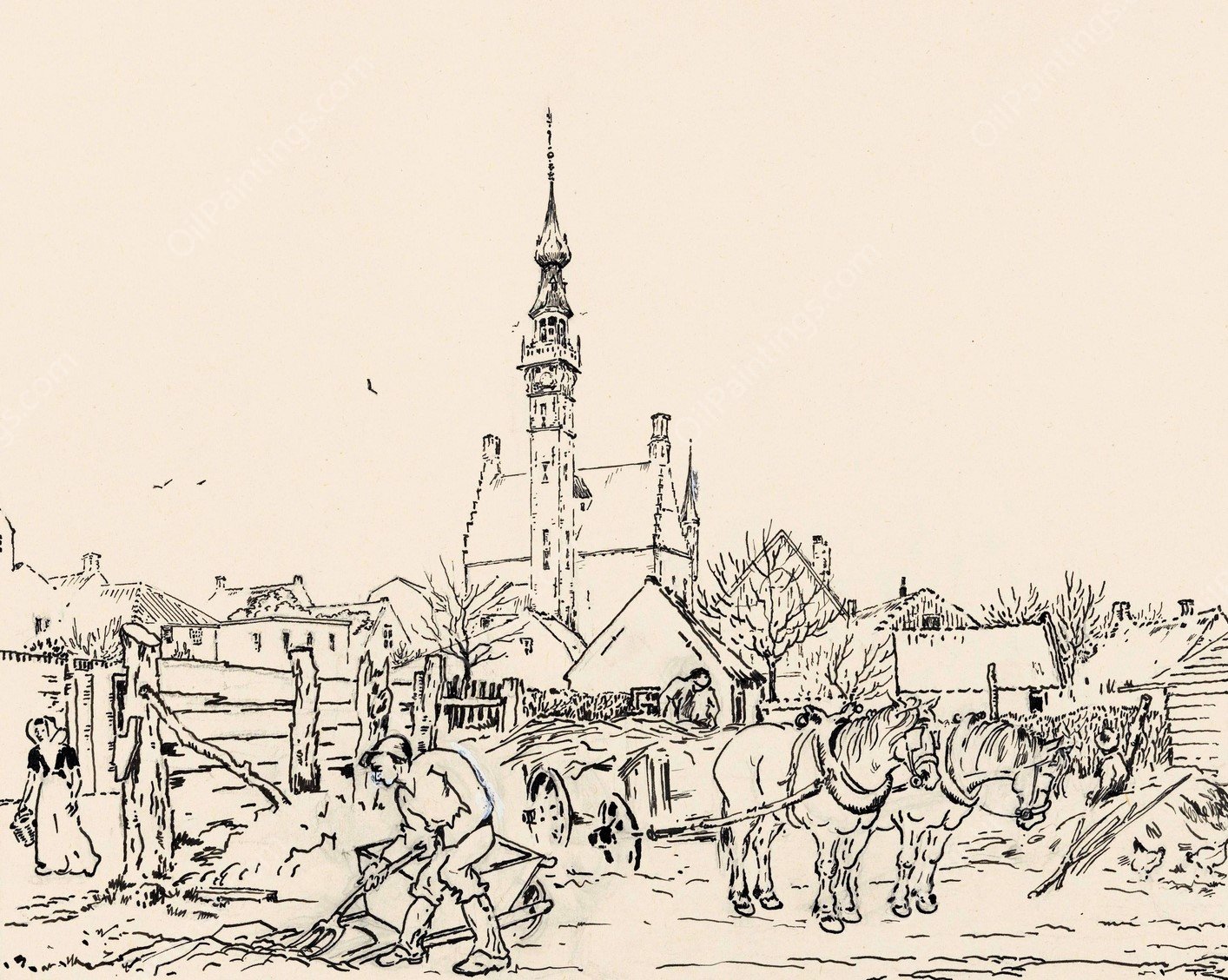 Gezicht op het stadhuis van Veere  by Johannes Frederik Engelbert Ten Klooster - Hand-Painted Oil Painting Reproduction