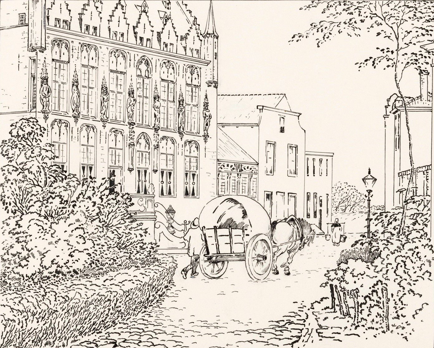 Markt en stadhuis te Veere  by Johannes Frederik Engelbert Ten Klooster - Hand-Painted Oil Painting Reproduction