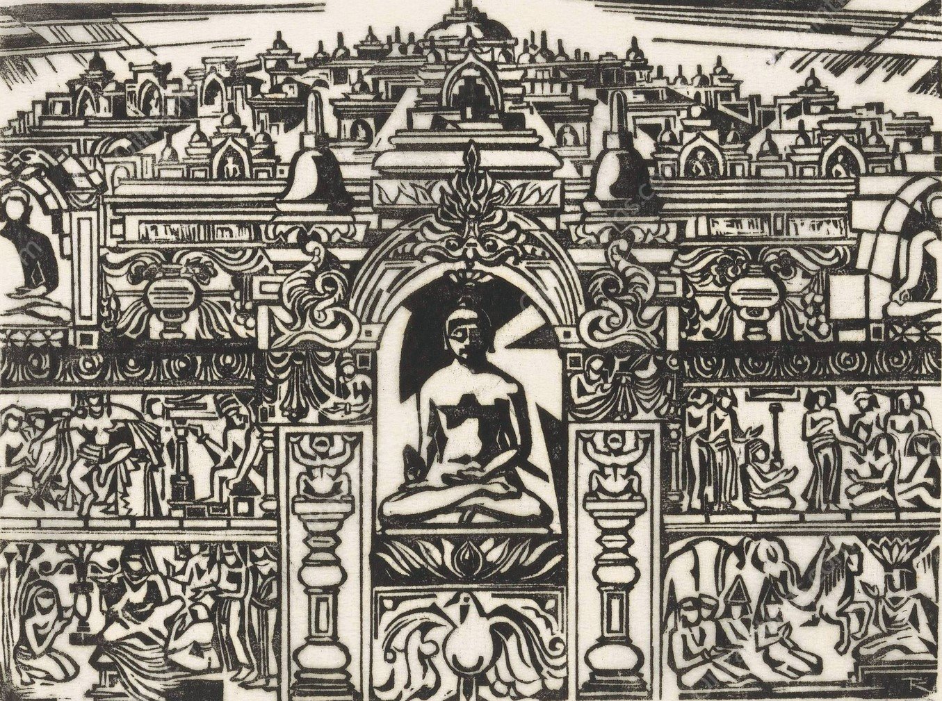 Zijaanzicht van de Borobudur  by Johannes Frederik Engelbert Ten Klooster - Hand-Painted Oil Painting Reproduction