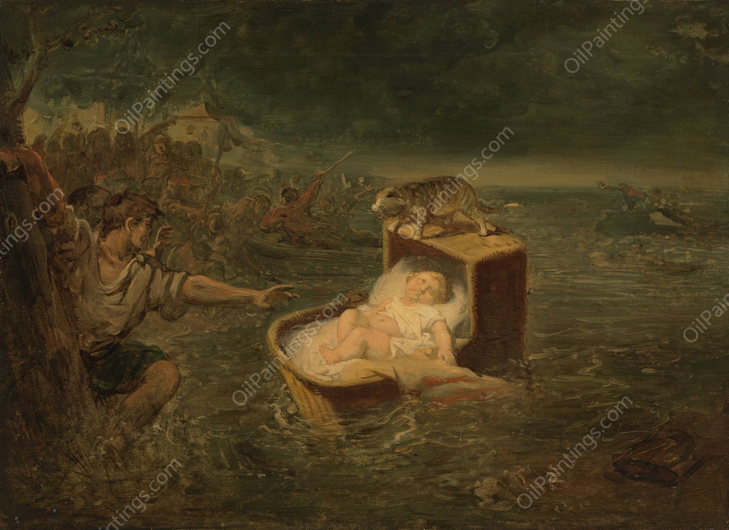 The miraculous rescue of a child during the St. Elisabeth flood, Anno 1421  by Johannes Hinderikus Egenberger - Hand-Painted Oil Painting Reproduction